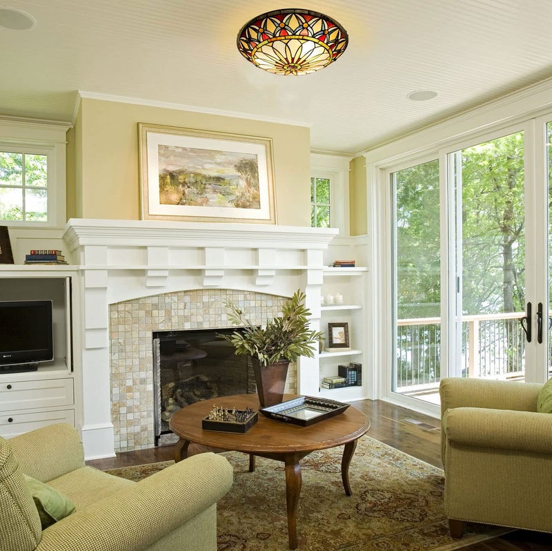 ARTZONE Tiffany Ceiling Lights, Stained Glass Ceiling Light 3-Lights 16 Inch Tiffany Flush Mount Ceiling Light for Bedroom Dining Living Room Entryway Foyer - Image 3